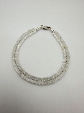 8" hand faceted clear QUARTZ heishi beaded bracelet in sterling silver!‎